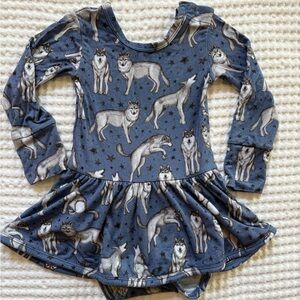 Muse Threads Bamboo Night Wolf Print Girls Bodysuit Twirl: 6-12 Months